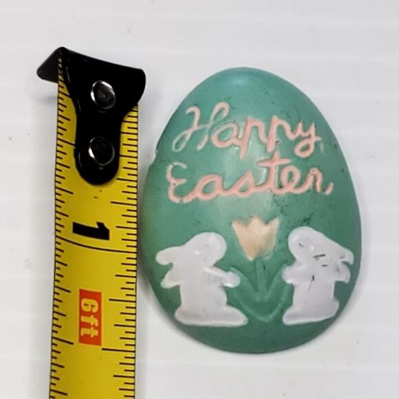 Resin Happy Easter Egg Bunnies Flower Brooch Vtg 1.25" Handmade - Picture 3 of 3